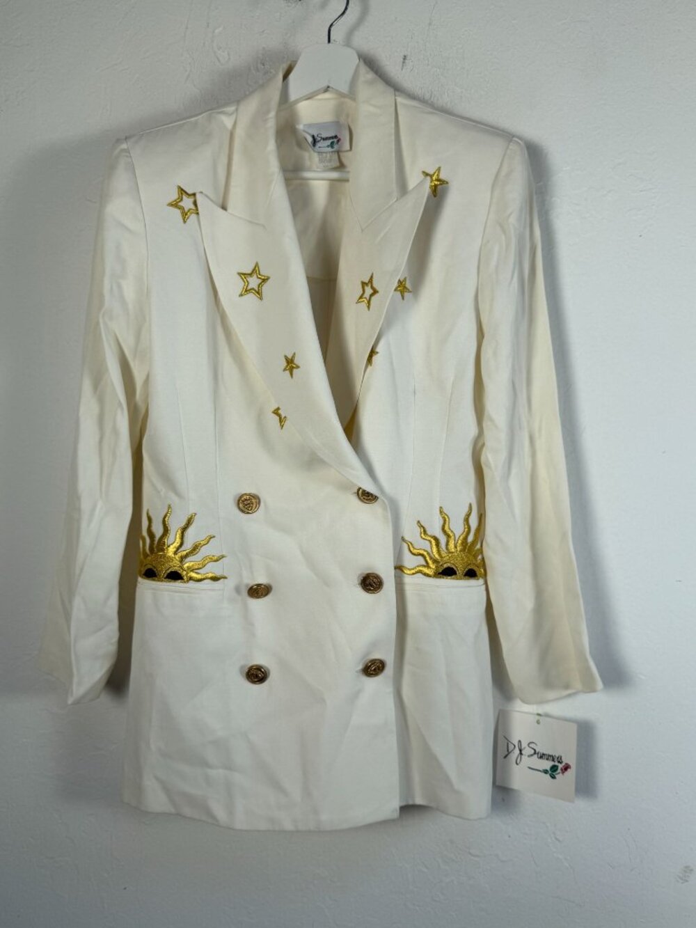 D.J. Summers Vintage 90s Ivory Celestial Star Sun Blazer Jacket Size 10 New $114
